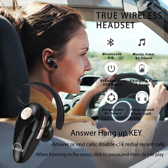 Alt view image 7 of 7 - Bluetooth Headset V5.0 Ultralight Wireless Headphone Cell Phone Earpiece with Mic Headsetcase Volume Control Handsfree Earbud Compatible with Android/iPhone/Smartphones/Laptop