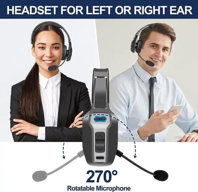 Alt view image 3 of 7 - Trucker Bluetooth Headset, V5.2 Wireless Headset with Upgraded Microphone AI Noise Canceling, On Ear Bluetooth Headphone with Mute for Driver Office Call Center