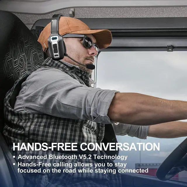 Alt view image 7 of 7 - Trucker Bluetooth Headset, V5.2 Wireless Headset with Upgraded Microphone AI Noise Canceling, On Ear Bluetooth Headphone with Mute for Driver Office Call Center