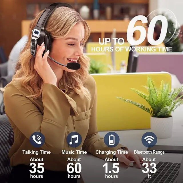 Alt view image 6 of 7 - Trucker Bluetooth Headset, V5.2 Wireless Headset with Upgraded Microphone AI Noise Canceling, On Ear Bluetooth Headphone with Mute for Driver Office Call Center