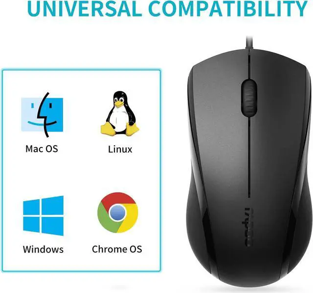 Alt view image 5 of 7 - Silent Wired Mouse 1000 DPI 5ft Cord Quiet Button Optical Computer Mouse Left Right Hand Use for Laptop Chromebook Mac Notebook Matte Black