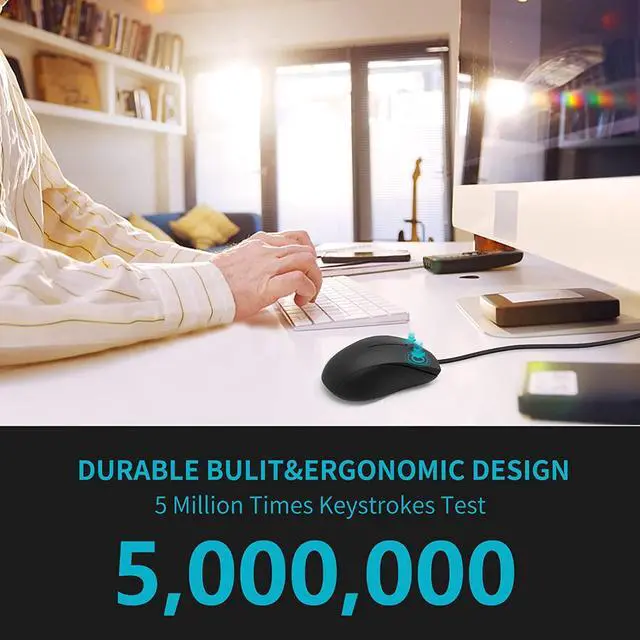 Alt view image 4 of 7 - Silent Wired Mouse 1000 DPI 5ft Cord Quiet Button Optical Computer Mouse Left Right Hand Use for Laptop Chromebook Mac Notebook Matte Black