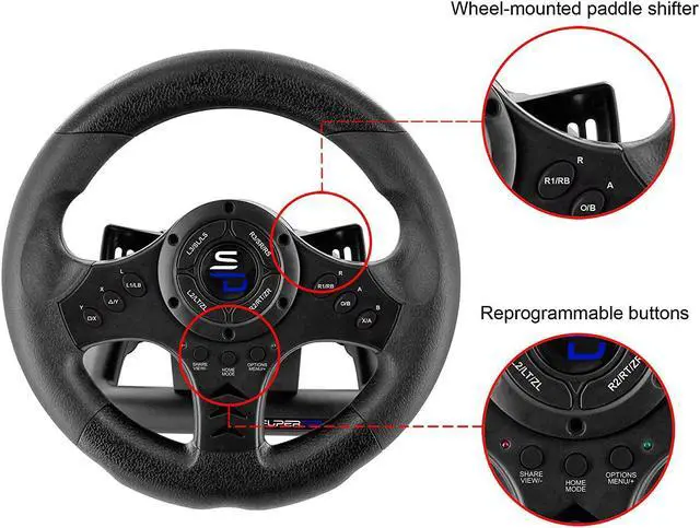 Alt view image 3 of 7 - Superdrive SV450 racing steering wheel with Pedals and Shifters Xbox Serie X / S, Switch, PS4, Xbox One, PS3, PC (programmable for all games)