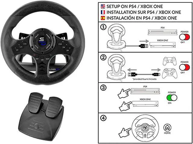 Alt view image 6 of 7 - Superdrive SV450 racing steering wheel with Pedals and Shifters Xbox Serie X / S, Switch, PS4, Xbox One, PS3, PC (programmable for all games)
