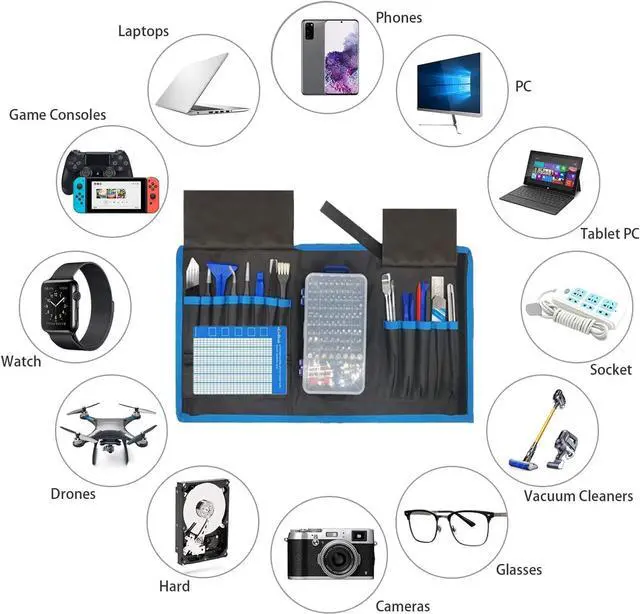 Alt view image 3 of 7 - 155 in 1 Computer Repair Kit Professional Electronic Repair Kit for Computer iPhone Laptop PC Tablet Cell phone Nintendo PS3 PS4 Xbox Macbook Camera Toy Drone Black