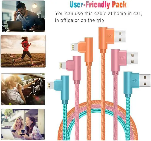 Alt view image 6 of 7 - iPhone Charger 3 Pack 10FT 90 Degree Charging Cable MFi Certified USB Lightning Cable Nylon Braided Fast Charging Cord Compatible for iPhone 14/13/12/11/X/Max/8/7/6/6S/5/5S/SE/Plus/iPad (10FT)