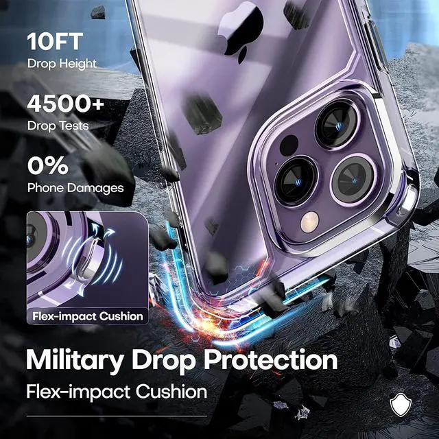 Alt view image 4 of 6 - TAURI 3 in 1 for iPhone 14 Pro Max Case Clear, [Not Yellowing] with 2X Screen Protectors, [Military Grade Drop Protection] Shockproof Case for 14 Pro Max 6.7 Inch