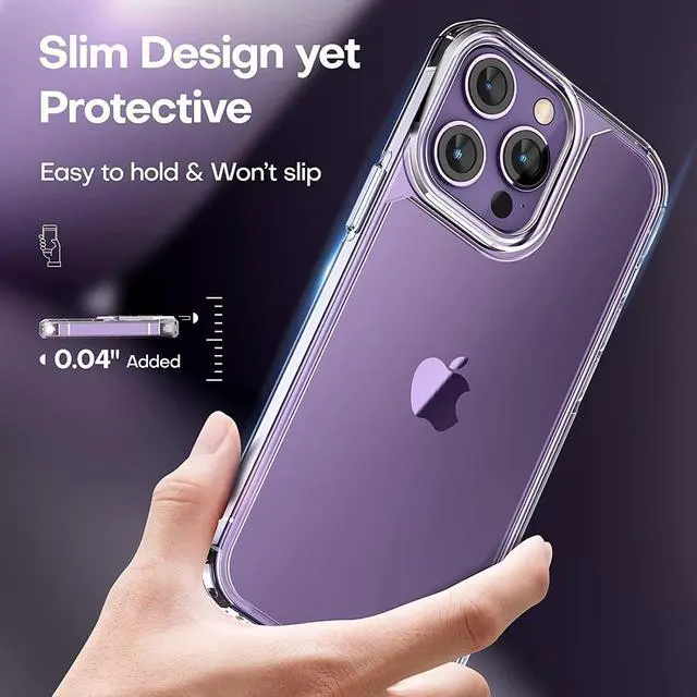 Alt view image 6 of 6 - TAURI 3 in 1 for iPhone 14 Pro Max Case Clear, [Not Yellowing] with 2X Screen Protectors, [Military Grade Drop Protection] Shockproof Case for 14 Pro Max 6.7 Inch