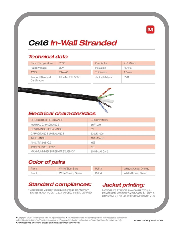 Alt view image 3 of 6 - Monoprice Cat6 Ethernet Bulk Cable, 550Mhz, 10G, UTP, 24AWG, 250 Feet, Blue & Klein Tools VDV226-110 Ratcheting Modular Data Cable Crimper/Wire Stripper/Cutter