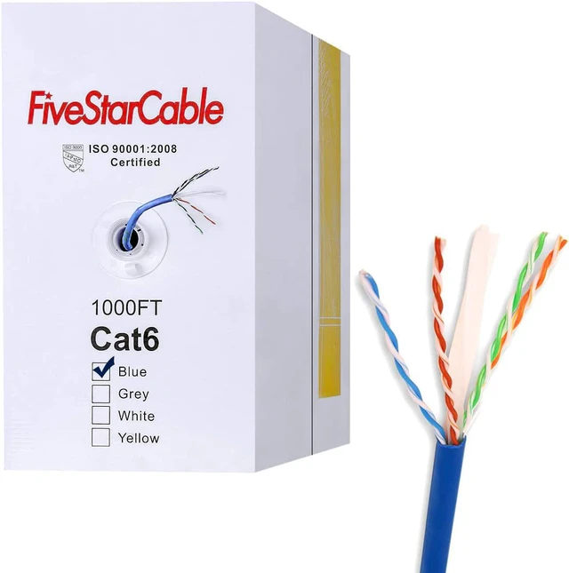 Main image of Cat6 1000ft Twisted Pair 23AWG Solid UTP Network Ethernet Router Cable, 550Mhz, PVC RJ45 Wire Bulk Pull Box, Blue