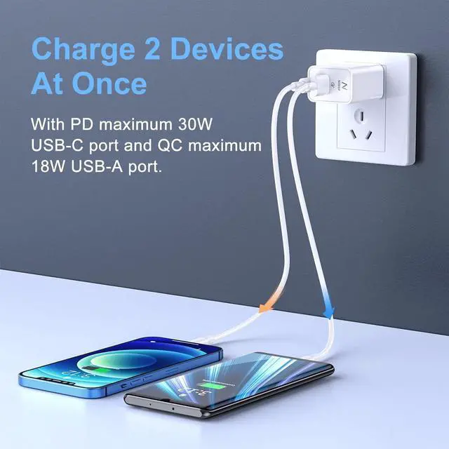 Alt view image 5 of 7 - USB C Wall Charger 30W Dual Port PD Fast Charger Adapter Block for iPhone 16/14 Plus/16 Pro Max/15/15 iPad Super Fast Charger Block(25W PPS) Type C for  Galaxy S24 S23 Pixel 9 7/8 Pro