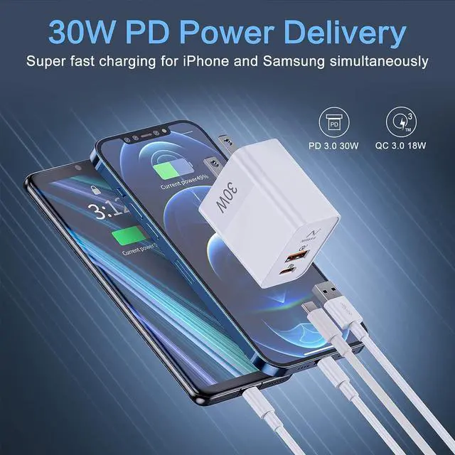 Alt view image 3 of 7 - USB C Wall Charger 30W Dual Port PD Fast Charger Adapter Block for iPhone 16/14 Plus/16 Pro Max/15/15 iPad Super Fast Charger Block(25W PPS) Type C for  Galaxy S24 S23 Pixel 9 7/8 Pro