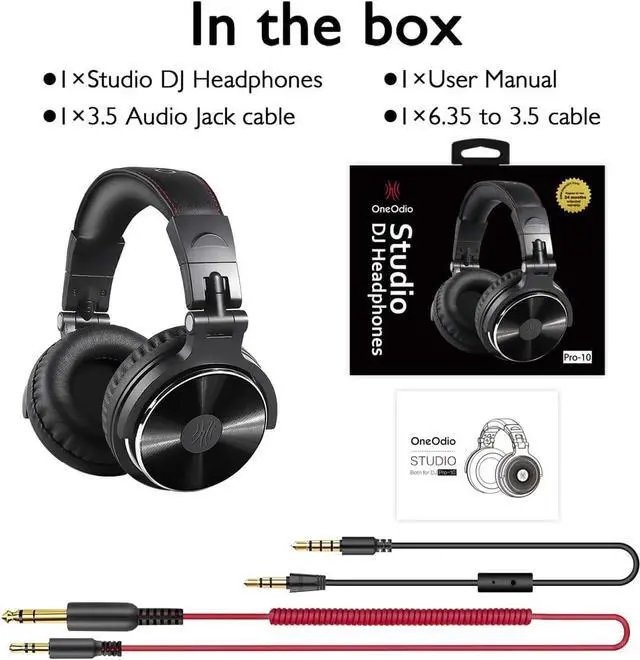 Alt view image 7 of 7 - OneOdio Hi-Res Over Ear Wired Headphones for DJ Stereo Monitor Studio & Mixing, with 50mm Neodymium Drivers and 3.5mm 6.35mm Audio Jack for AMP Computer Recording Phone Piano Guitar Laptop - Black