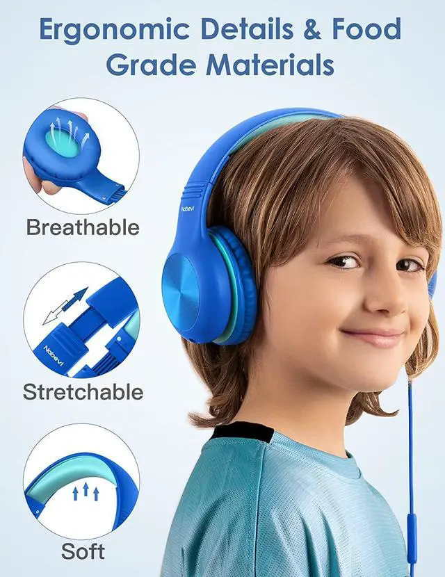 Alt view image 2 of 7 - Kids Headphones with Cord, Over-Ear Headphones for Kids with Microphone, 85/94dB Volume Limit Headset for Kids with Shareport, Wired Headphones for School, Toddler Headphones for Tablet/iPad