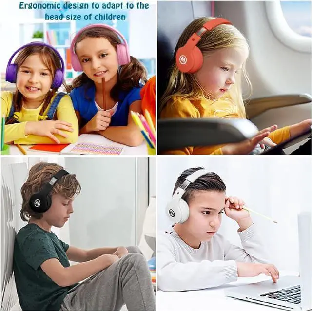 Alt view image 2 of 7 - Headphones Bluetooth Wireless/Wired Kids Volume Limited 85 /110dB Over Ear Foldable Protection Headset with AUX 3.5mm Mic for Boys Girls School Pad Tablet Pink