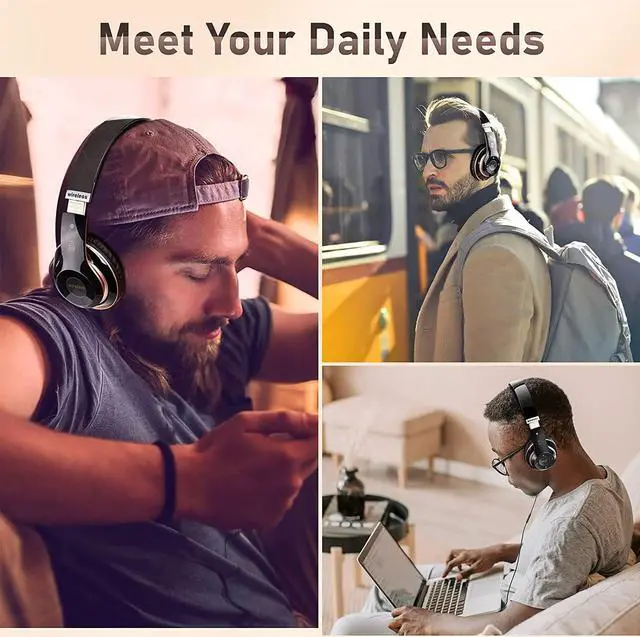 Alt view image 7 of 7 - Bluetooth Headphones Over Ear, 6S Wireless Headphones Wired with 6 EQ Modes, 40 Hours Playtime Foldable HiFi Stereo Headset with Microphone, FM/TF for Cellphone/PC/Work (Black & Gold)