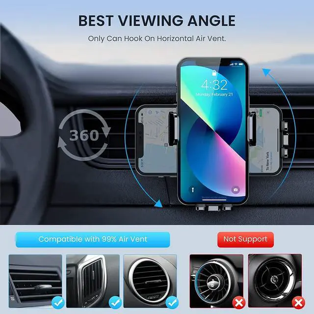Alt view image 7 of 7 - Car Vent Phone Mount for Car [Military-Grade Hook Clip] Phone Stand for Car [Thick Cases Friendly] Air Vent Clip Cell Phone Holder for Smartphone iPhone Automobile Cradles Universal