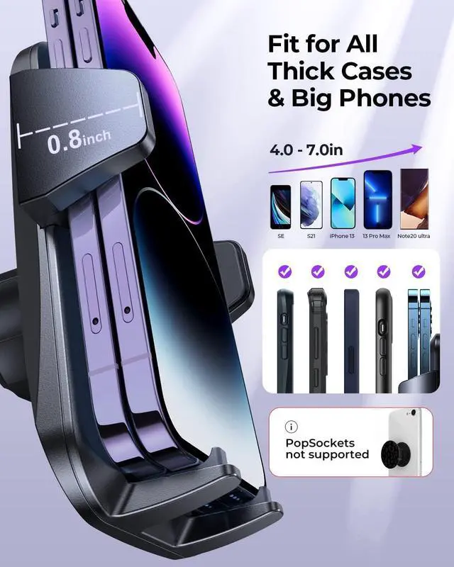 Alt view image 5 of 7 - Car Phone Holder [Thick Cases Friendly] Car Phone Holder Mount Hands-Free Phone Mount for Car Fit for iPhone for  and Smartphone