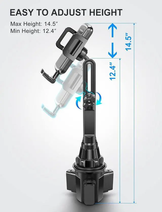 Alt view image 2 of 7 - Cup Phone Mount [Height-Adjustable Pole & Non-Shaking] Cup Phone Holder for Car Cell Phone Cradle for iPhone 16 and All 4.0-7.0 inches Smartphone - Black