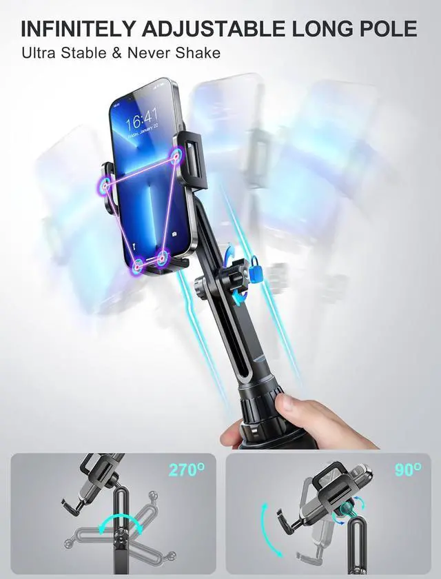 Alt view image 5 of 7 - Cup Phone Mount [Height-Adjustable Pole & Non-Shaking] Cup Phone Holder for Car Cell Phone Cradle for iPhone 16 and All 4.0-7.0 inches Smartphone - Black