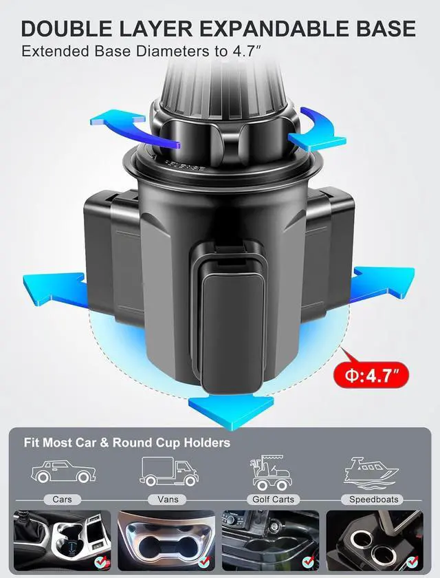 Alt view image 3 of 7 - Cup Phone Mount [Height-Adjustable Pole & Non-Shaking] Cup Phone Holder for Car Cell Phone Cradle for iPhone 16 and All 4.0-7.0 inches Smartphone - Black