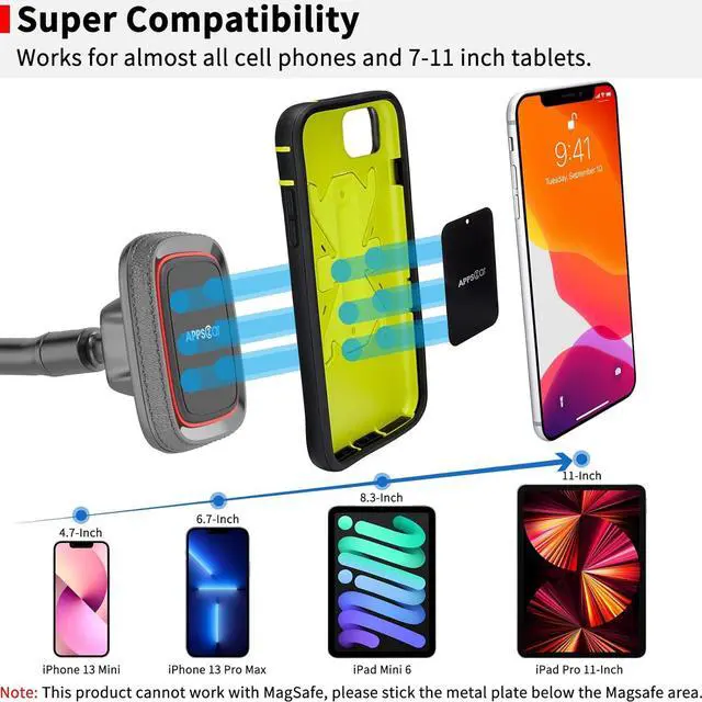 Alt view image 7 of 7 - APPS2Car Magnetic Car Phone Holder Mount [Flexible Long Arm] Anti-Shake Windshield Phone Mount [6 Strong Magnets] Cell Phone Holder for Car [Case Friendly] Compatible with iPhone Smartphones Tablets