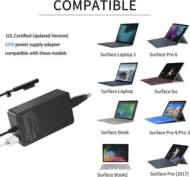 Alt view image 5 of 6 - [Upgraded Version] Surface Pro Charger 65W for Surface Pro 3/4/5/6/7/8/9/X Power Supply Adapter, Compatible for Both Microsoft Surface Book Laptop/TabletWorks with 65W&44W&36W&24W (6.6 Ft Cord)