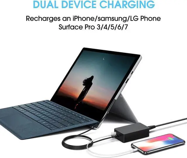 Alt view image 6 of 6 - [Upgraded Version] Surface Pro Charger 65W for Surface Pro 3/4/5/6/7/8/9/X Power Supply Adapter, Compatible for Both Microsoft Surface Book Laptop/TabletWorks with 65W&44W&36W&24W (6.6 Ft Cord)