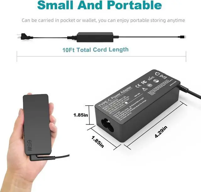 Alt view image 3 of 7 - 65W 45W USB C Laptop Charger for Lenovo Thinkpad Charger - Lenovo T480 T480s T490 T580 Charger T490s T580s T590 X1 T570 E480 E580 E485 E585 E490 E590 L480 L580 X280 X380 X390 X395 Power Cord Adapter