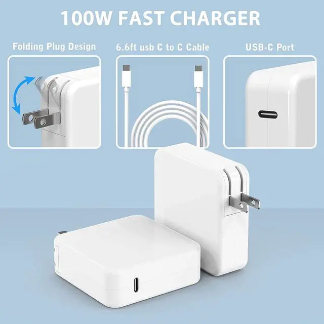 Alt view image 2 of 6 - Mac Book Pro Charger - 100W USB C Fast Charger Power Adapter Compatible with MacBook Air 15 13 Inch MacBook Pro 16 15 14 13 Inch iPad Pro 2021/2020/2019/2018 6.6ft USB C to C Cable