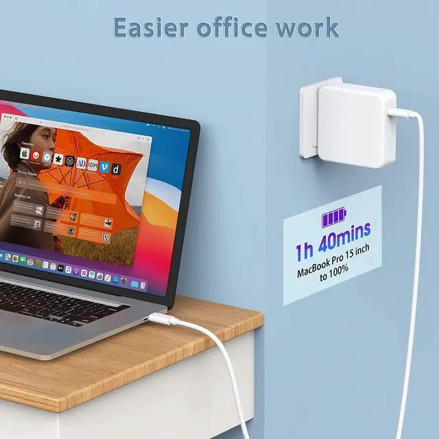Alt view image 6 of 6 - Mac Book Pro Charger - 100W USB C Fast Charger Power Adapter Compatible with MacBook Air 15 13 Inch MacBook Pro 16 15 14 13 Inch iPad Pro 2021/2020/2019/2018 6.6ft USB C to C Cable