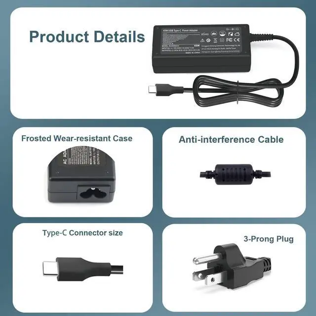 Alt view image 4 of 5 - USB C Type C 65W AC Charger Fit for Lenovo Thinkpad E14 E15 X13 L13 L14 L15 T14 T15 ThinkPad T480 T490 T495 T590 Yoga IdeaPad C740 C940 Laptop Power Supply Adapter Cord