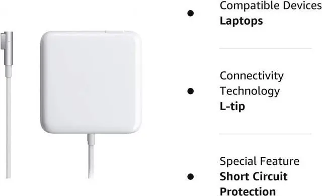 Alt view image 2 of 2 - Replacement 60W Power Adapter L-Tip Connector for Old MacBook Pro Charger 13 Inch Before Mid 2012