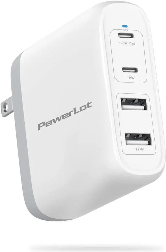 Main image of 100W USB C Charger, PowerLot GaN 4-Port 100W 96W 87W 61W USB C Wall Charger, PD Laptop Charger Power Adapter for MacBook Pro/Air, iPad Pro, iPhone 14/13/12 Pro/Max, ChromeBook, iPad, Lenovo, HP, Dell