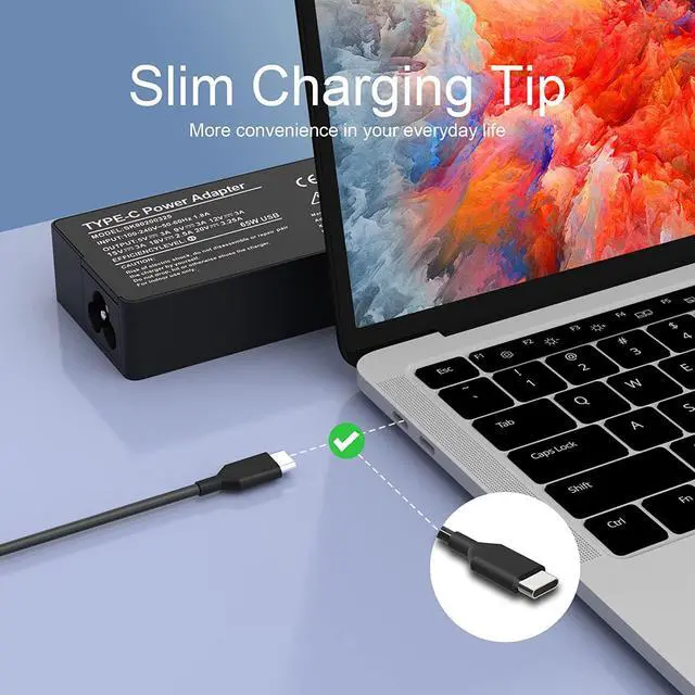 Alt view image 2 of 6 - USB C Laptop Charger 65w 45w for dell hp Lenovo Asus Acer Razer Blade Stealth MacBook Samsung Chrombook Charger Fast Charging Type C AC Adapter Power Cord Supply