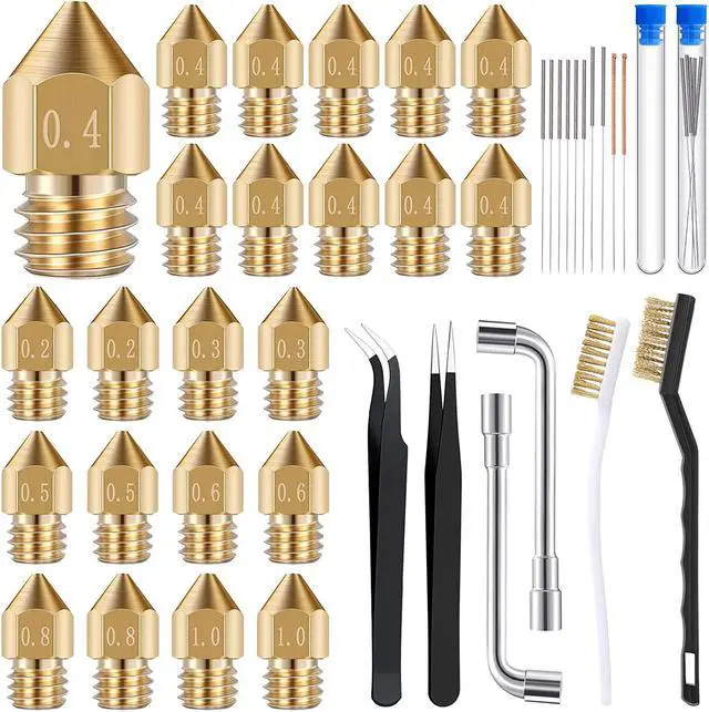 Main image of Leifide 50 Pieces 3D Printer Nozzle Cleaning Kit Includes 19 Pcs Stainless Steel Needles Cleaner Tools and 23 Pcs MK8 Nozzles Multiple Sizes Compatible with Makerbot Creality CR-10 Ender 3 5