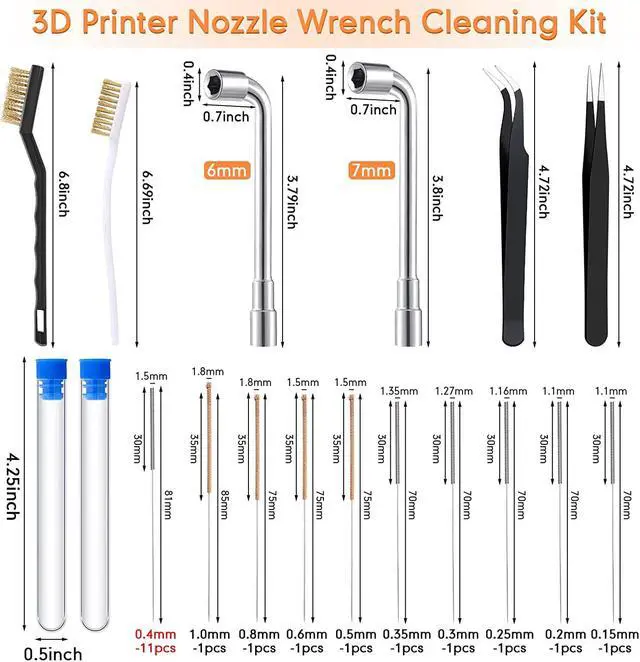 Alt view image 3 of 7 - Leifide 50 Pieces 3D Printer Nozzle Cleaning Kit Includes 19 Pcs Stainless Steel Needles Cleaner Tools and 23 Pcs MK8 Nozzles Multiple Sizes Compatible with Makerbot Creality CR-10 Ender 3 5