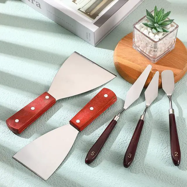 Alt view image 5 of 7 - Minatee 5 Pcs 3D Printer Spatula Tool, 3D Printer Scraper Accessories Removal Tools Kit with Comfortable Grip, Scraper Stainless Steel Enhanced Version Knife with Wooden Handle for Easy Separation