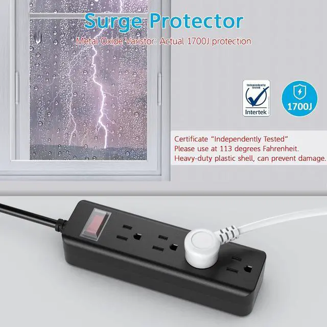 Alt view image 3 of 7 - CCCEI Outdoor Waterproof 25 FT Flat Plug Extension Cord Power Strip,1500J Surge Protector Weatherproof Indoor Exterior Multiple Outlet, 25 Foot Extra Long, 3 Prong, 4 Outlets, Black. (Black, 25FT)