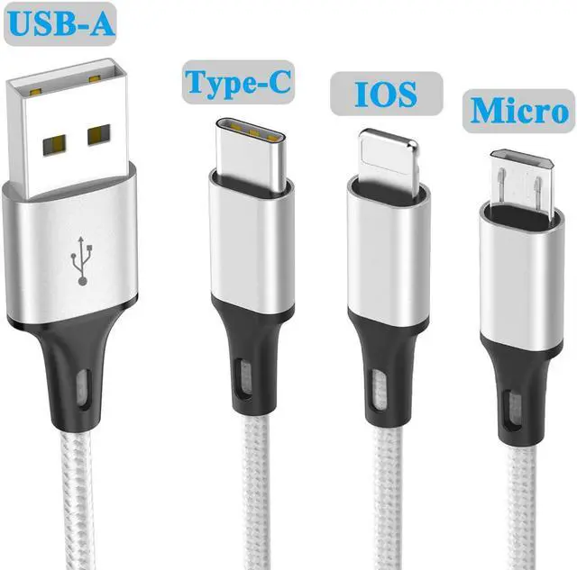 Alt view image 3 of 6 - Multi Charging Cable (2Pack 5FT) Multi USB Charger Cable Aluminum Nylon 3 in 1 Universal Multiple Charging Cord with Type-C/Micro USB Connectors for Most Phones & Tablets (Charging Only)