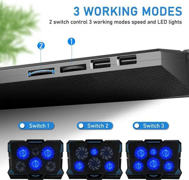 Alt view image 5 of 7 - Laptop Cooling Pad, Laptop Cooler with 6 Quiet Led Fans for 15.6-17 Inch Laptop Cooling Fan Stand, Portable Ultra Slim USB Powered Gaming Laptop Cooling Pad, Switch Control Fan Speed Function