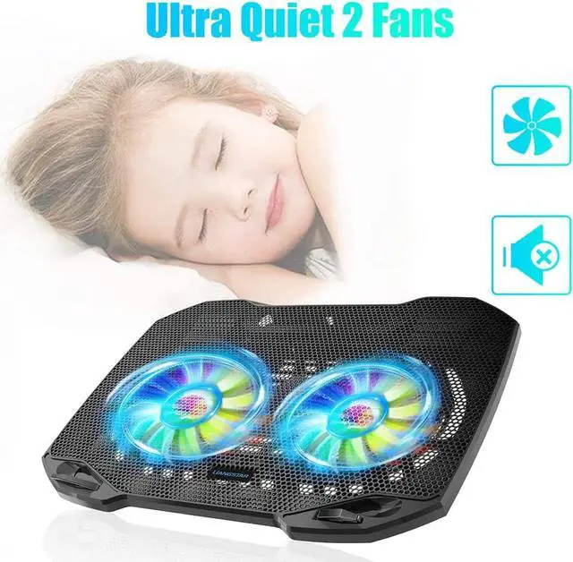 Alt view image 2 of 7 - Laptop Cooling Pad, Gaming Laptop Cooler with 2 Quiet Big Fans, RGB 7 Color Light Change, Portable USB Laptop Stand 11 to 15.6 Inch, Slim and Easy Carry Working Study Outdoor Travel, 2020