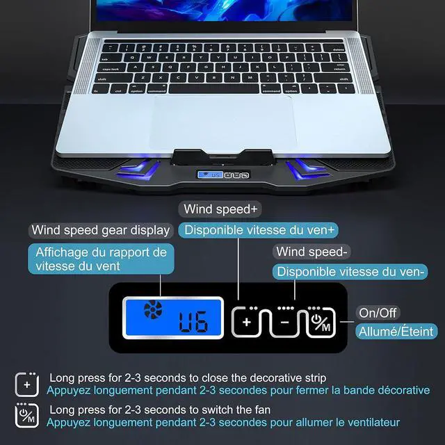 Alt view image 5 of 6 - TopMate C5 12-15.6 inch Gaming Laptop Cooler Cooling Pad | 5 Quiet Fans and LCD Screen | 2500RPM Strong Wind Designed for Gamers and Office