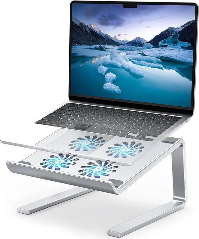 Main image of Laptop Cooling Pad with 3.0 USB Hubs and Quiet Fans, Laptop Stand Cooler Prevent CPU Overheating, Ergonomic Stable Metal Computer Riser for 10-17.3 Gaming Office PC Notebook, Silver
