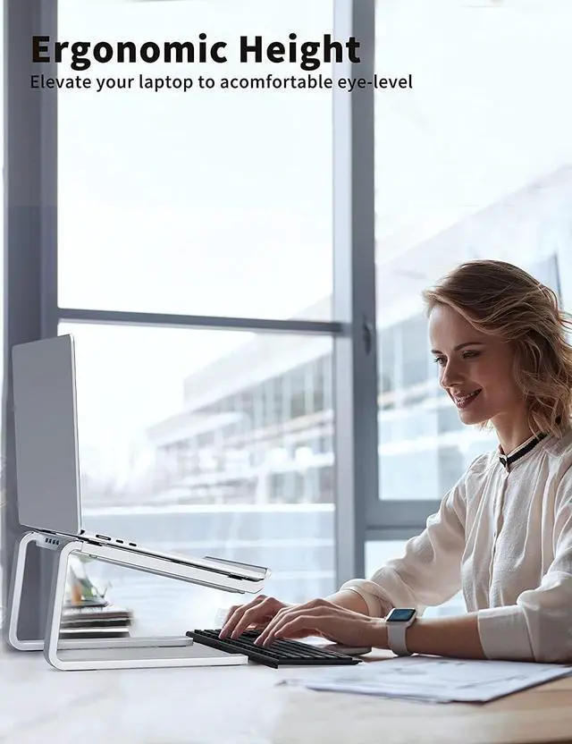 Alt view image 7 of 7 - Laptop Cooling Pad with 3.0 USB Hubs and Quiet Fans, Laptop Stand Cooler Prevent CPU Overheating, Ergonomic Stable Metal Computer Riser for 10-17.3 Gaming Office PC Notebook, Silver