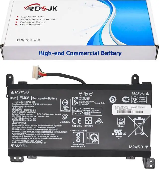 Main image of FM08 Laptop Battery for HP Omen 17-AN013TX 17-AN014TX 17-AN014NG 17-AN012DX 17-AN041NG 17-AN080NZ 17-AN001CA AN1XX HSTNN-LB8A HSTNN-LB8B 922752-421 922753-421 922976-855 12-Pin Connector 14.6V 83.22Wh