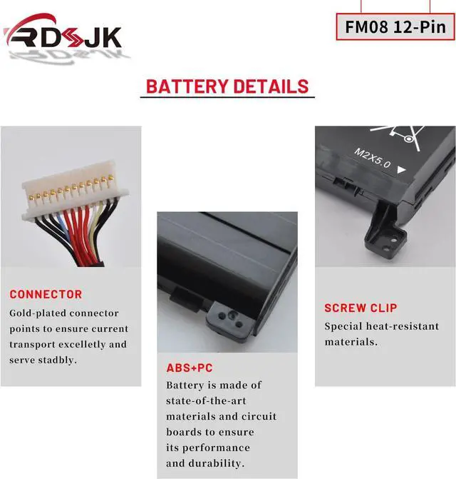 Alt view image 6 of 7 - FM08 Laptop Battery for HP Omen 17-AN013TX 17-AN014TX 17-AN014NG 17-AN012DX 17-AN041NG 17-AN080NZ 17-AN001CA AN1XX HSTNN-LB8A HSTNN-LB8B 922752-421 922753-421 922976-855 12-Pin Connector 14.6V 83.22Wh