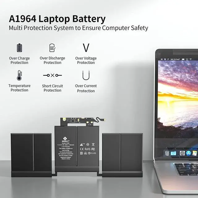 Alt view image 5 of 7 - A1989 A2251 Laptop Battery Egoway A1964 Replacement for MacBook Pro 13 Inch A1989 (Mid 2018 2019) & A2251 (2020) EMC 3214 3358 3348