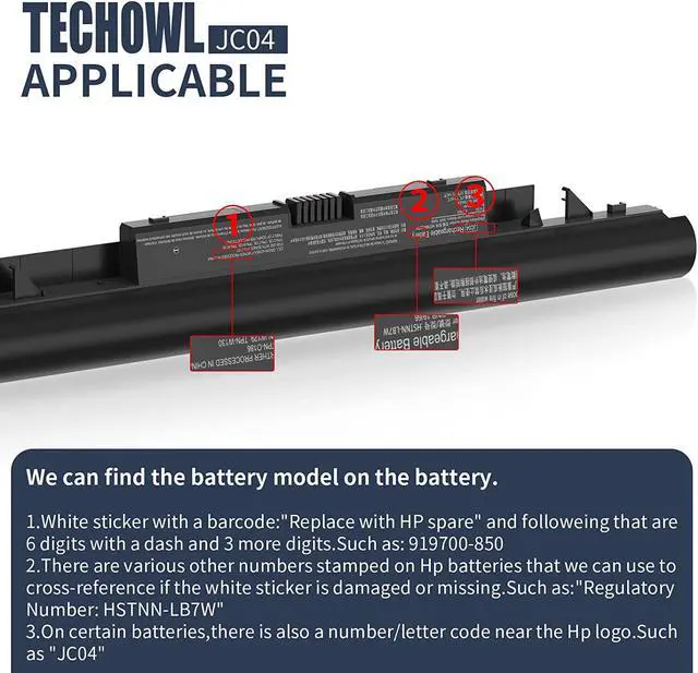 Alt view image 2 of 7 - 919700-850 JC03 JC04 Battery for Hp Laptop hp Spare 919700-850 919701-850 919681-241 919682-421 HSTNN-LB7W HSTNN-LB7V Replacement Battery- High-Perform [2850mAh/41.6Wh]