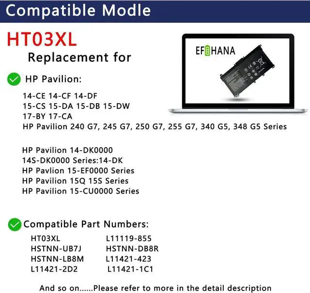 Alt view image 5 of 5 - HT03XL L11119-855 Laptop Battery Replacement for HP Pavilion 14-DF 14-CE 14-CF 15-DA 15-DB 15-CS 15-DW 17-CA 17-BY Series 15-CS0053CL L11421-2C2 HSTNN-UB7J HSTNN-DB8R HT03041XL 15-DW0033NR 15-DA0014DX